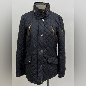 Michael Kors Quilted Navy Jacket with Brown Accents